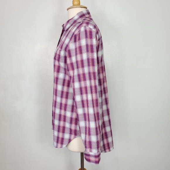 Madewell Plaid 100% Cotton Preppy Long Sleeve Button Up Top Shirt Size L - Picture 5 of 13